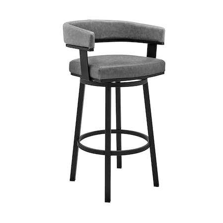 Armen Living Cohen 26" Counter Height Swivel Bar Stool in Black Finish and Gray Faux Leather 721535761968